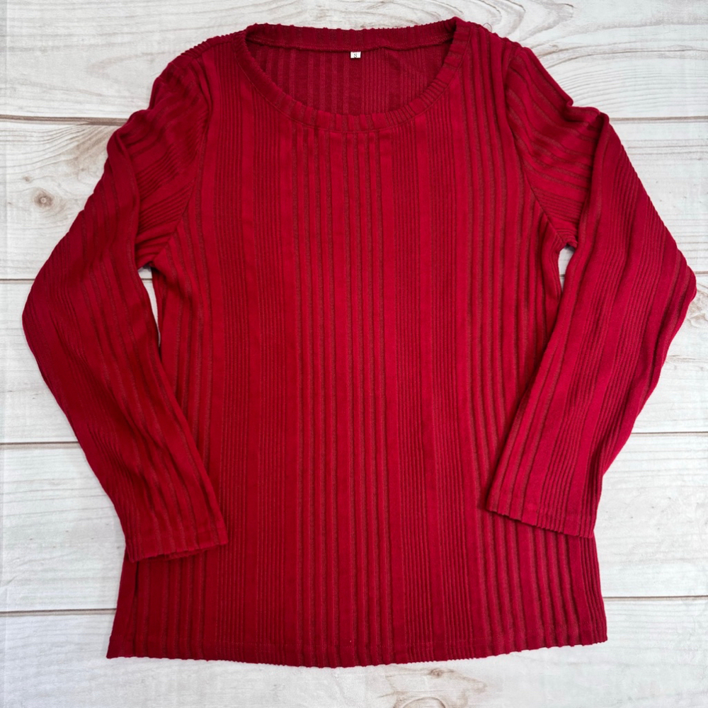 Dark Red Top Soft Brushed Ribbed Textured Loose Fit Long Sleeve Size Small NEW